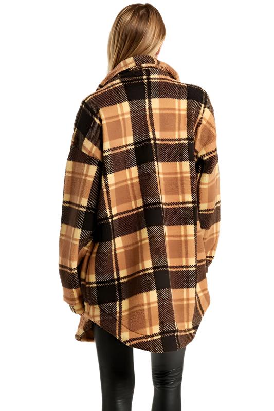 Plaid Fleece Jacket - Brown - Back View