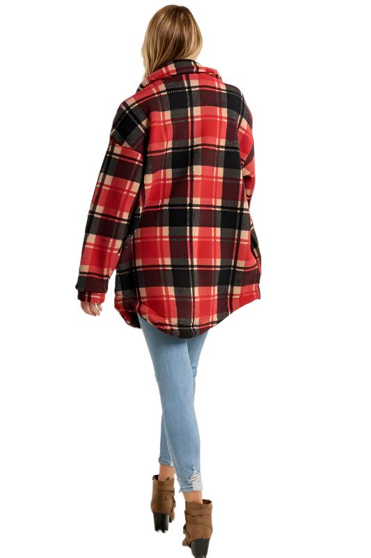 Plaid Fleece Jacket - Red - Back Full View