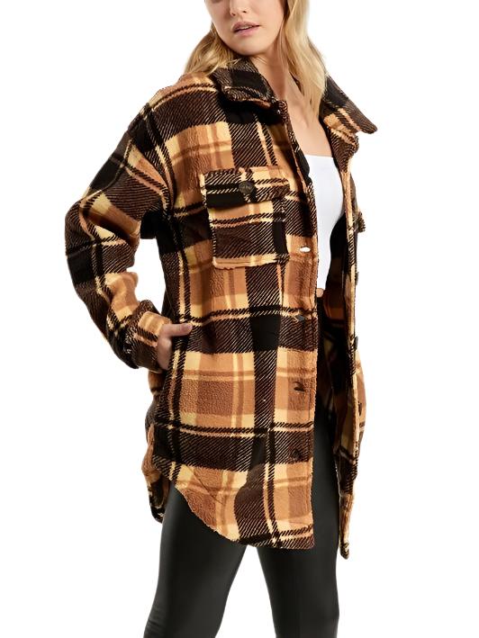Plaid Fleece Jacket - Brown - Side View
