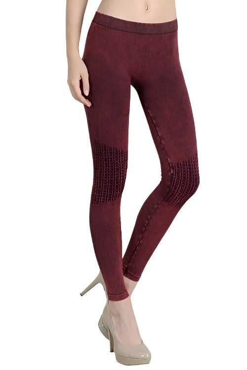 NikiBiki Vintage Knee Shirring Legging NB6547 - Burgundy  - front view