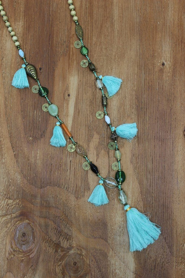 Artisan Chunky Long Tassel Necklace - Turquoise