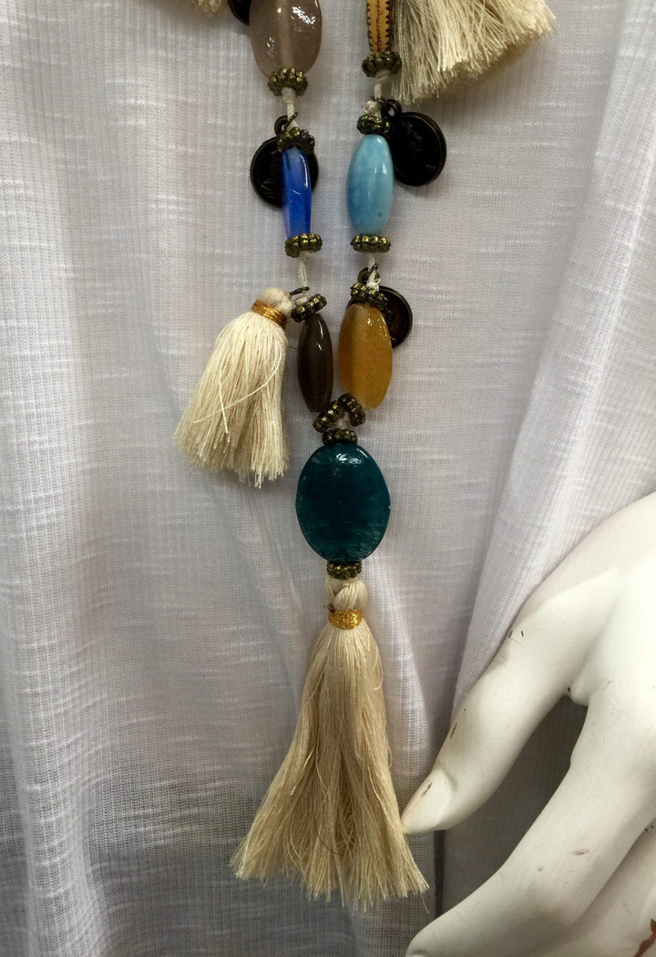 Artisan Chunky Long Tassel Necklace - Cream
