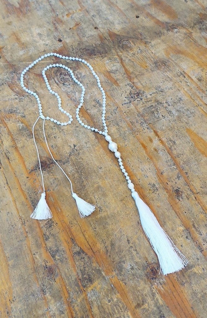 Crystal And Pearl Necklace With Tassels - White