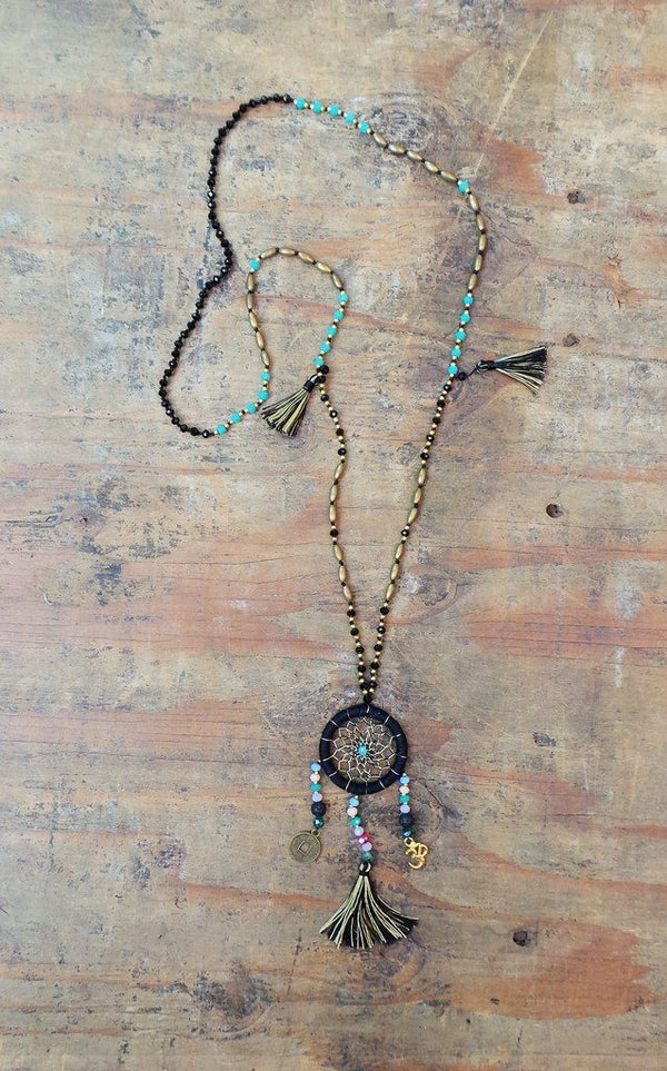 Dream Catcher Necklace with Tassels - Black