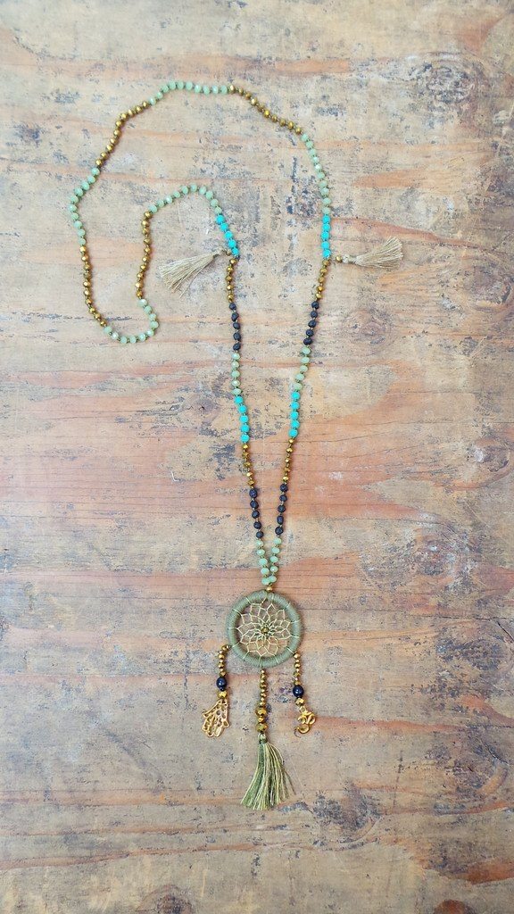 Dream Catcher Necklace with Tassels - Sage