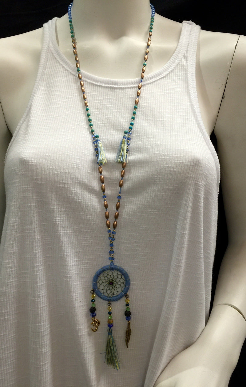 Dream Catcher Necklace with Tassels - Baby/Blue