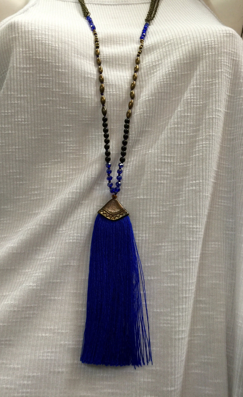 Tribal Necklace with Tassels - Royal/Turquoise