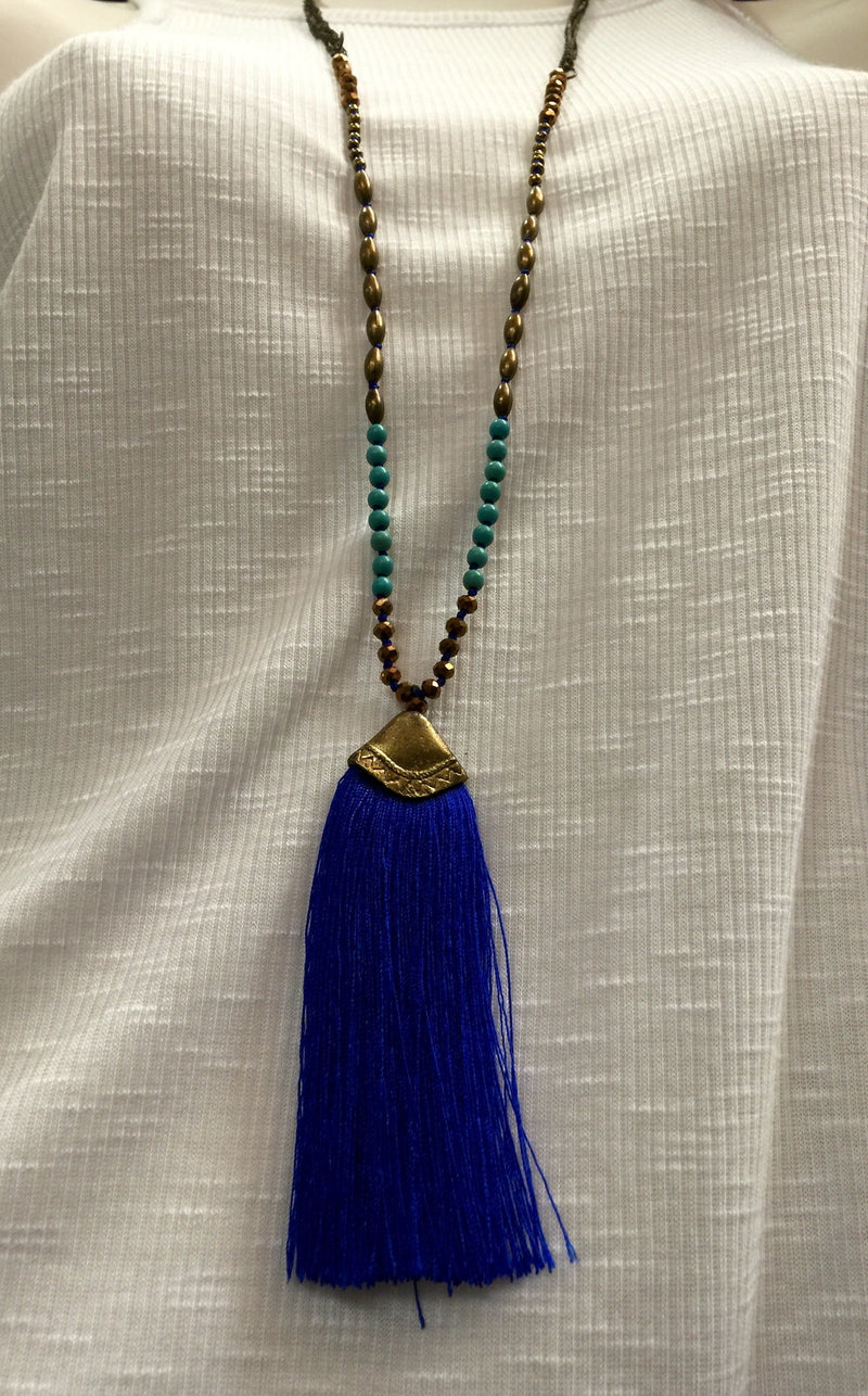 Tribal Necklace with Tassels - Royal/Turquoise
