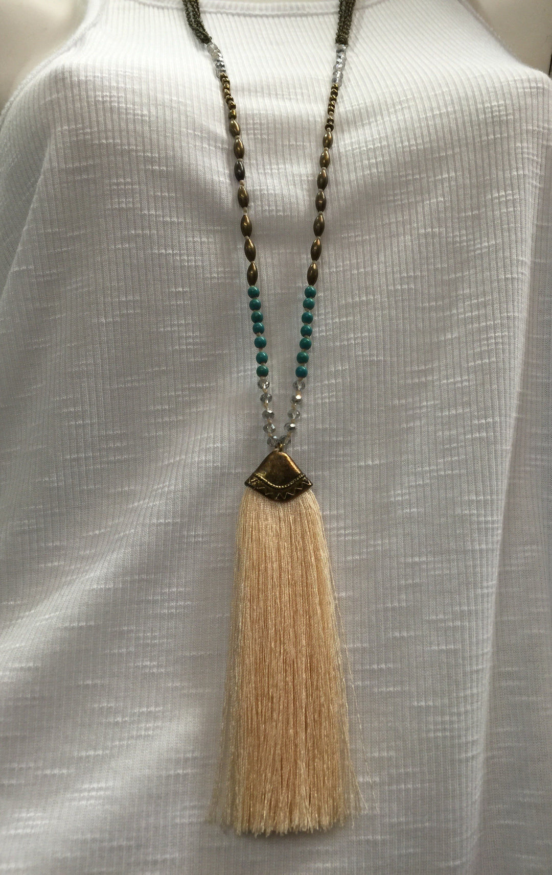 Tribal Necklace with Tassels - Champagne