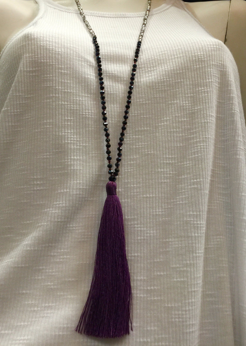 Tri Color Tassel Necklace - Purple