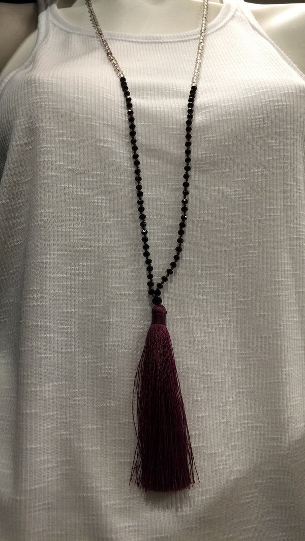 Tri Color Tassel Necklace - Plum