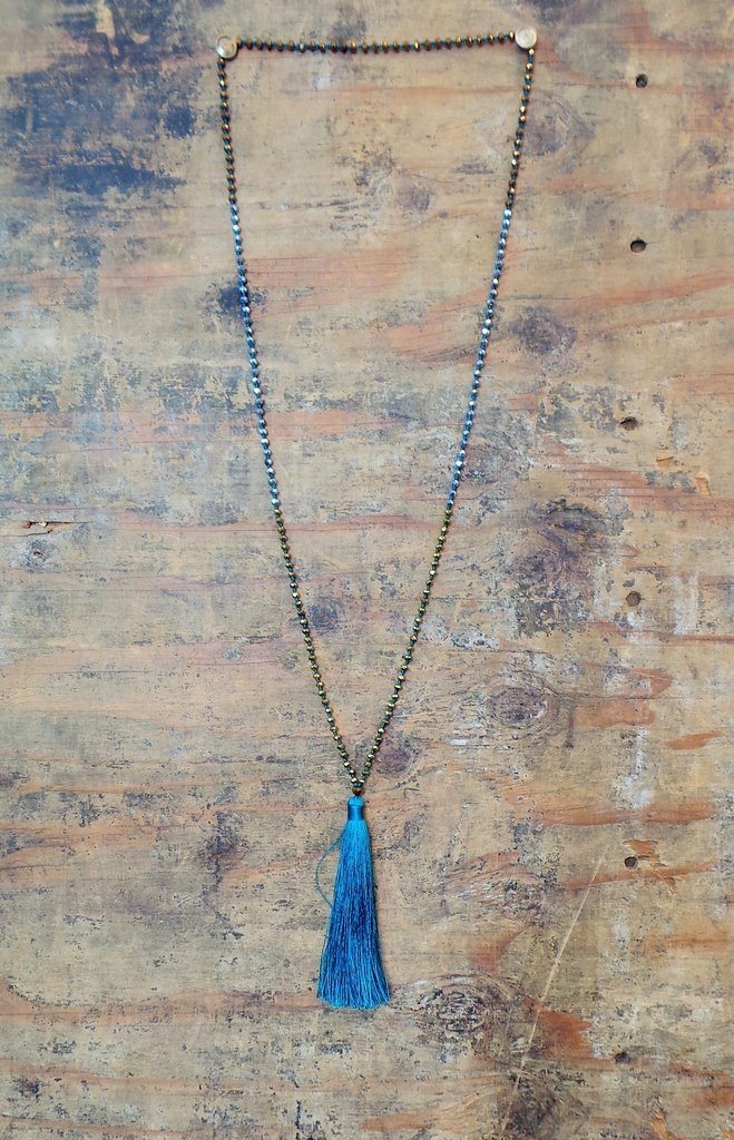 Tri Color Tassel Necklace - Blue