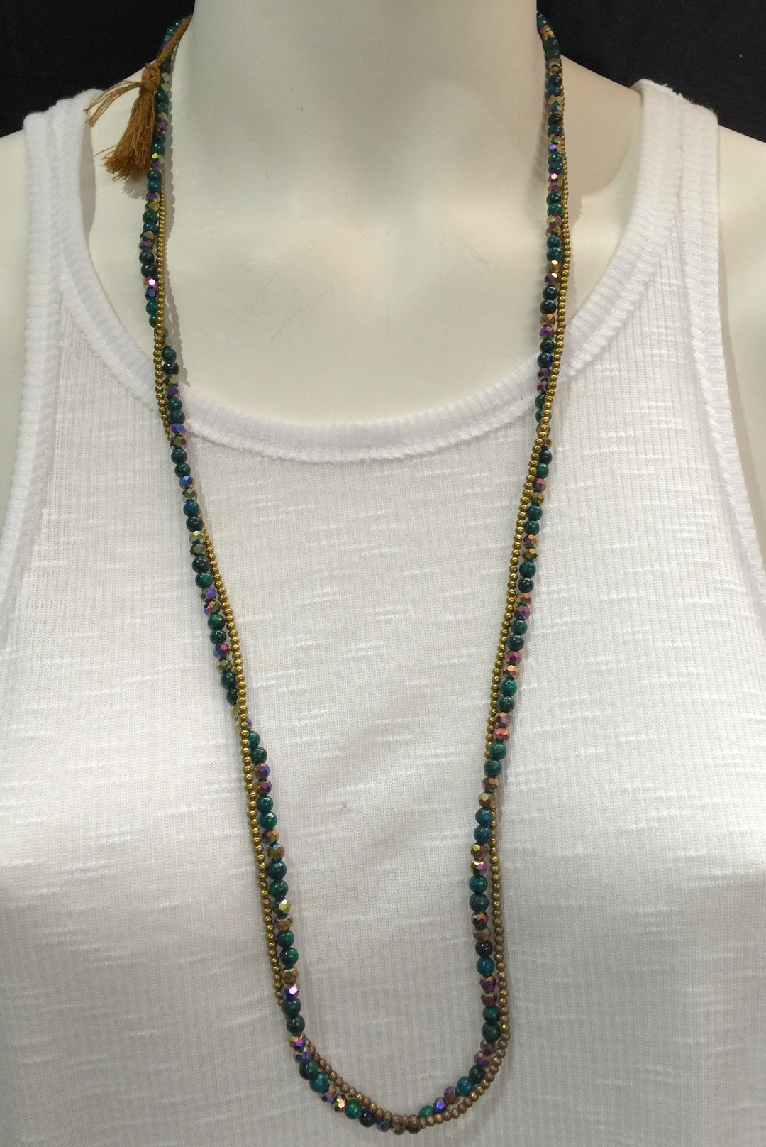 Double Strand Tassel Necklace - Teal