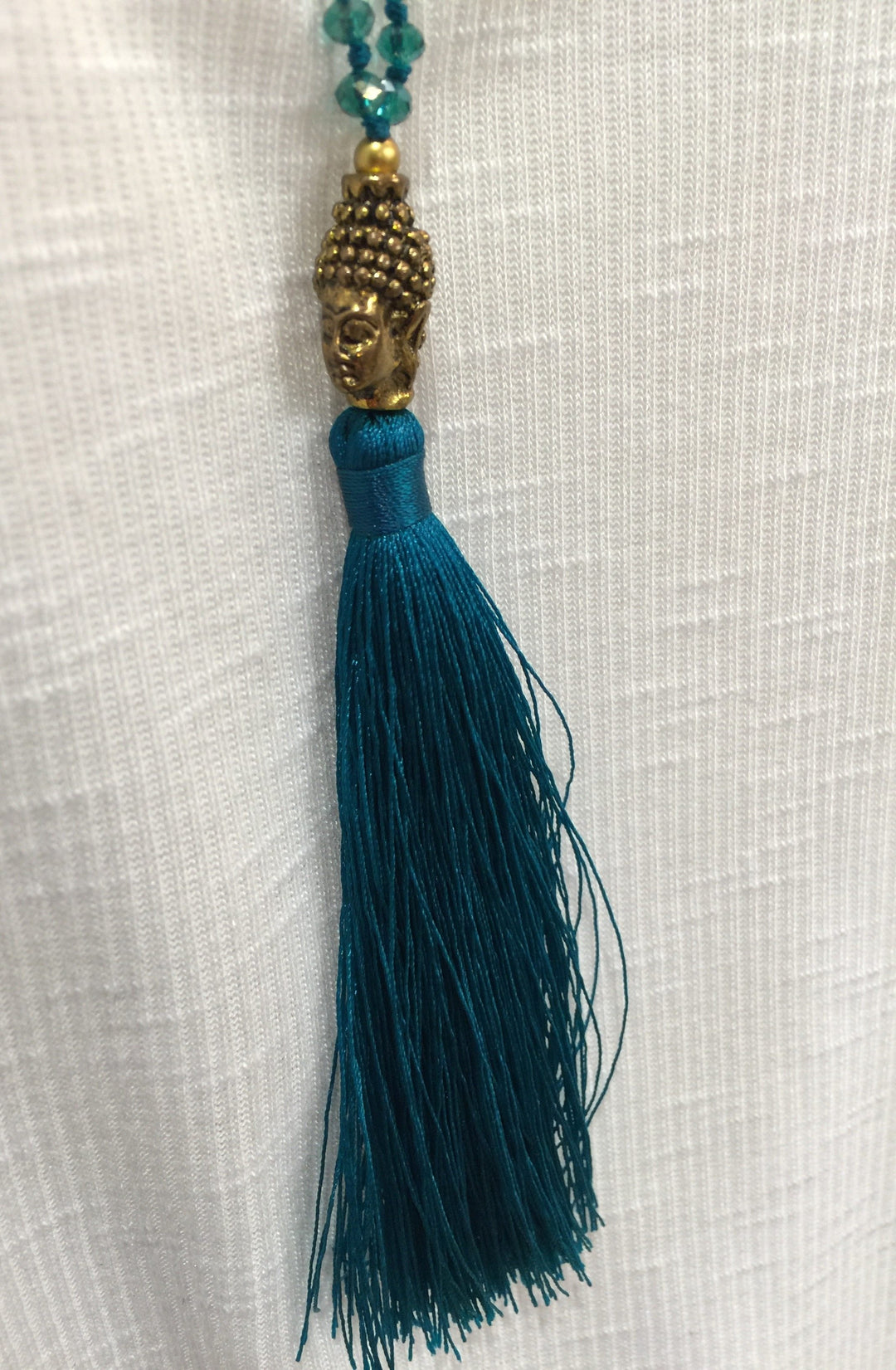 Buddha Tassel Crystal Necklace - Dark Teal