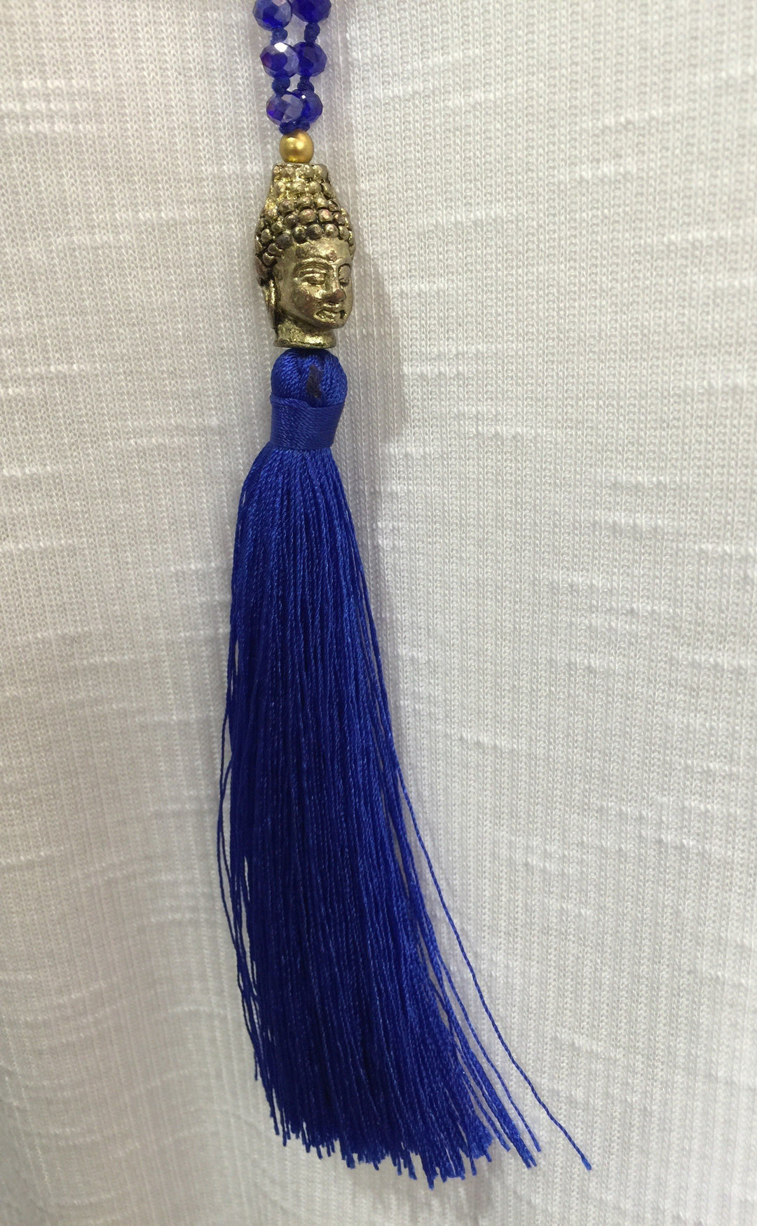 Buddha Tassel Crystal Necklace - Royal Blue