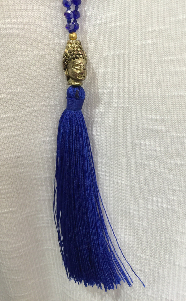 Buddha Tassel Crystal Necklace - Royal Blue