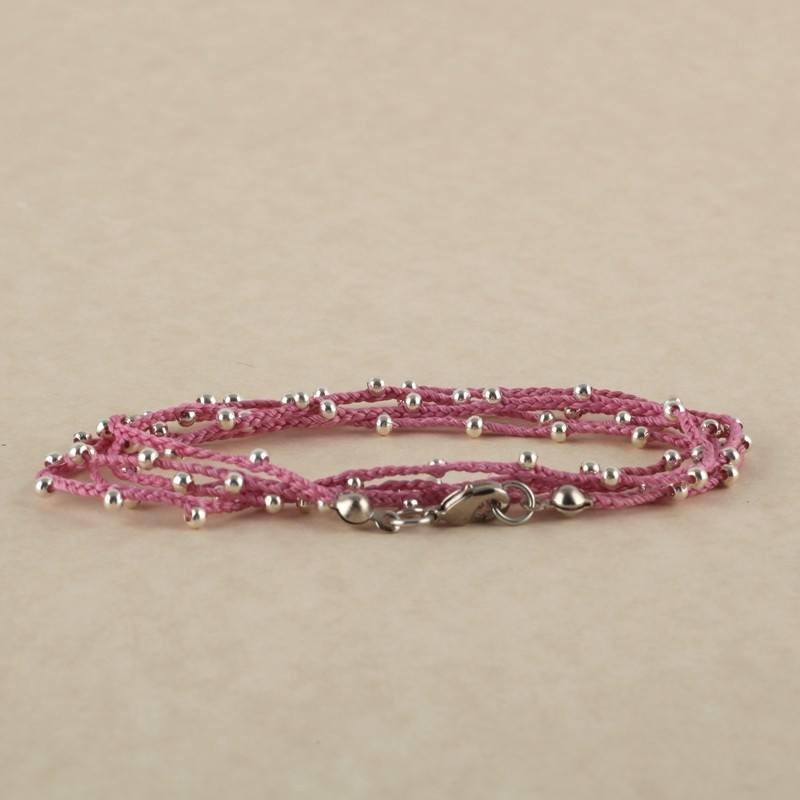 Hand Made Necklace/ Bracelet With Silver Beads - Pink