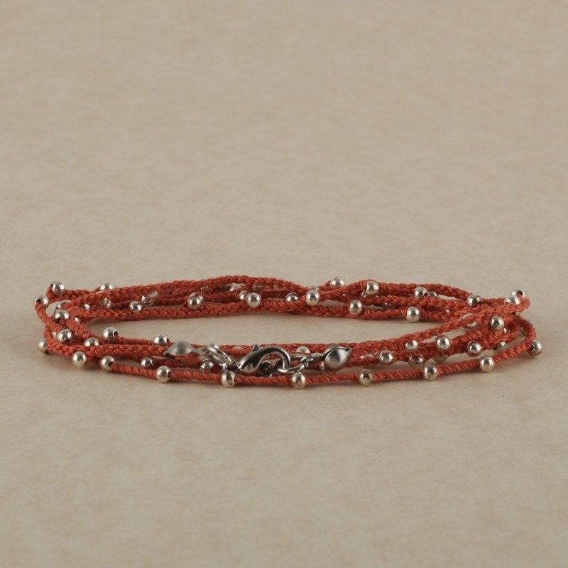 Hand Made Necklace/ Bracelet With Silver Beads - Coral
