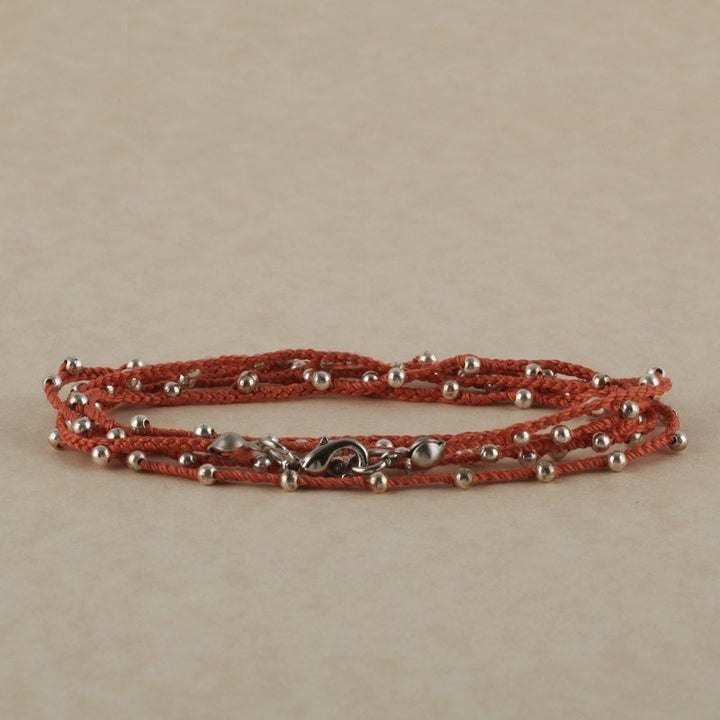 Hand Made Necklace/ Bracelet With Silver Beads - Coral