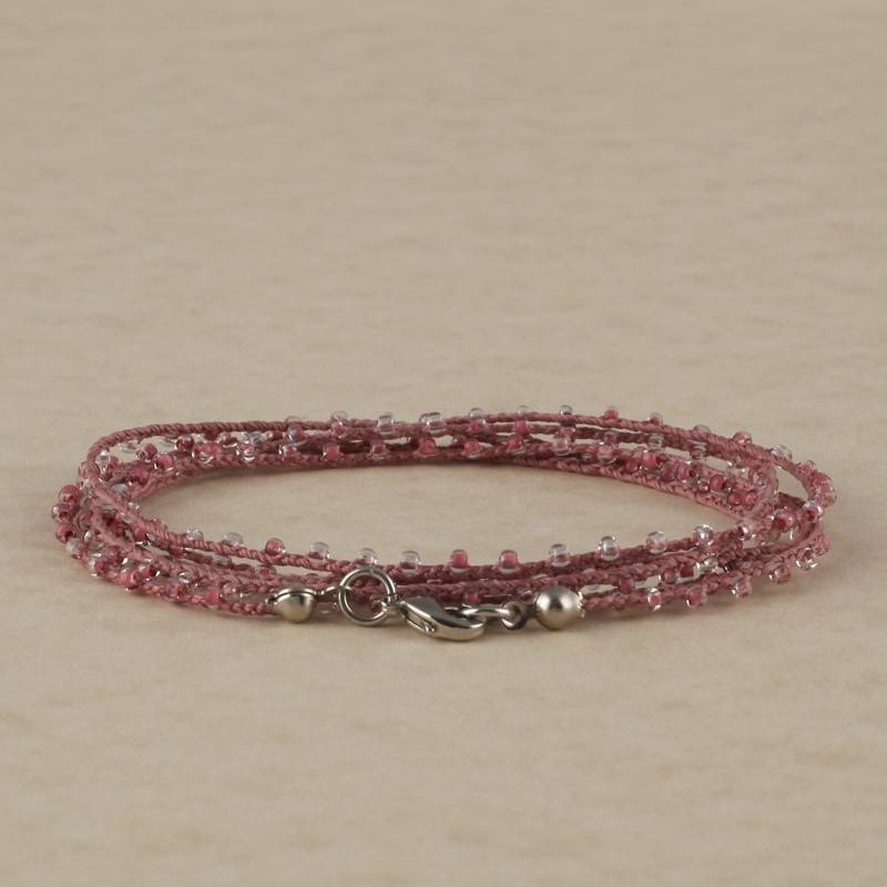 Hand Made Necklace/ Bracelet With Seed Beads - Pink