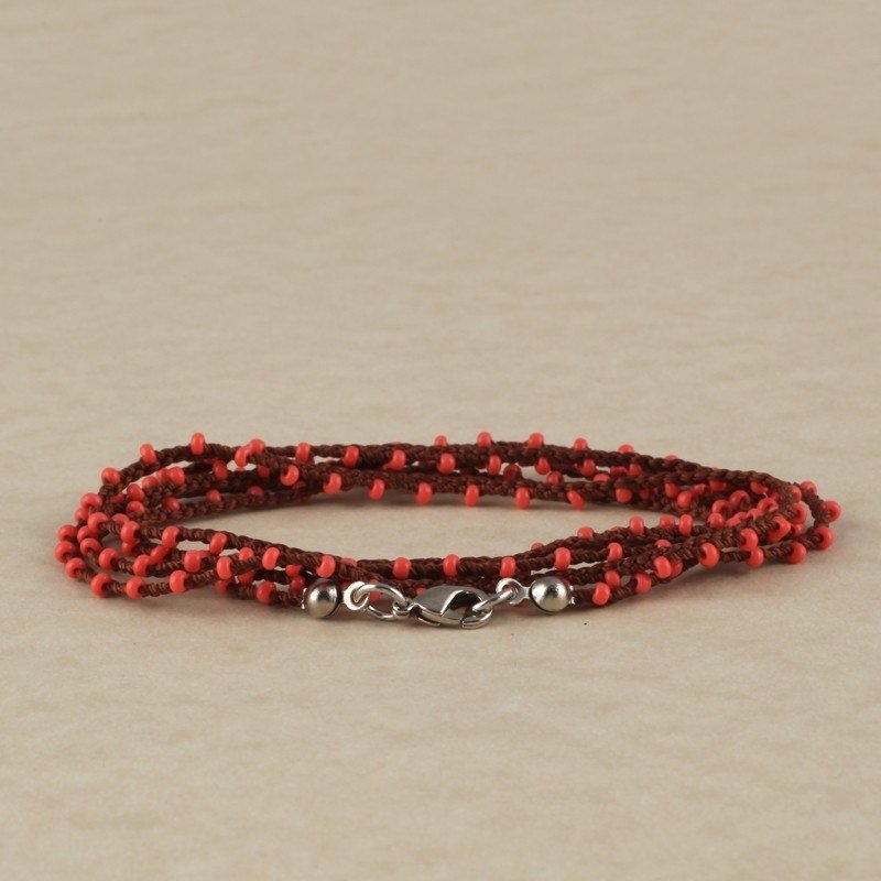 Hand Made Necklace/ Bracelet With Contrast Beads - Brown/Orange