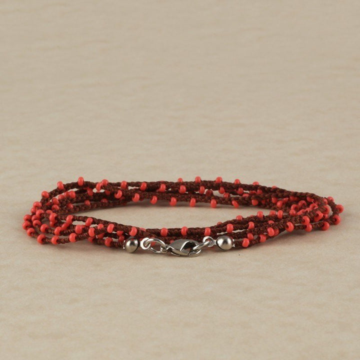 Hand Made Necklace/ Bracelet With Contrast Beads - Brown/Orange