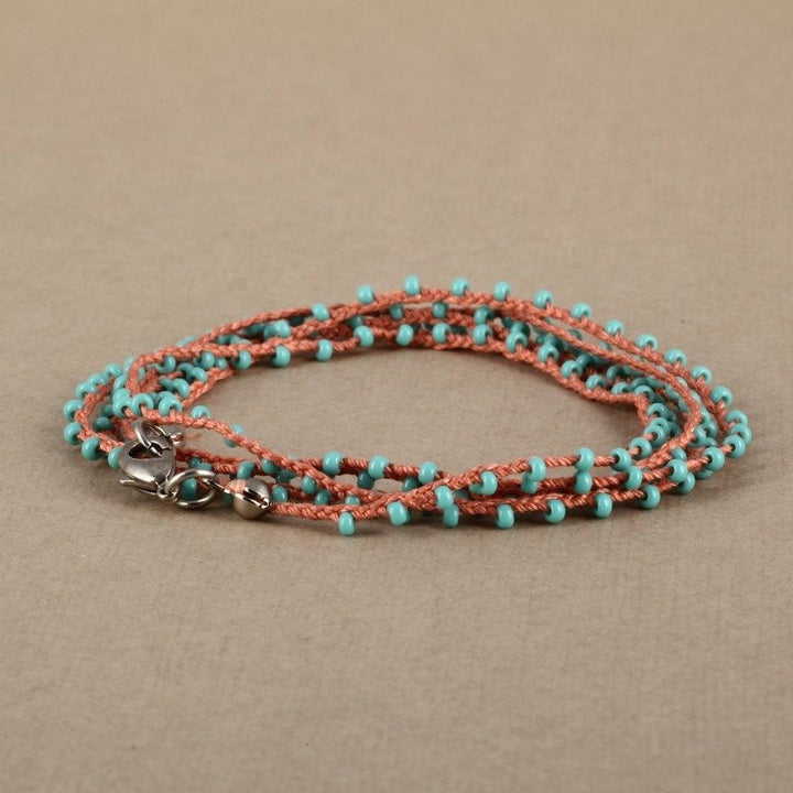 Hand Made Necklace/ Bracelet With Contrast Beads - Coral/Turquoise