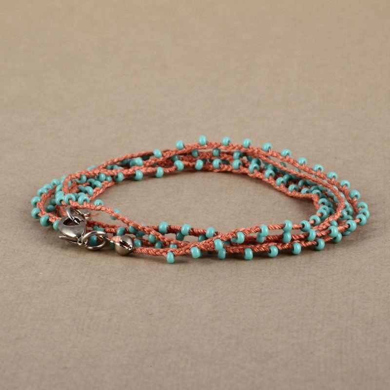 Hand Made Necklace/ Bracelet With Contrast Beads - Coral/Turquoise