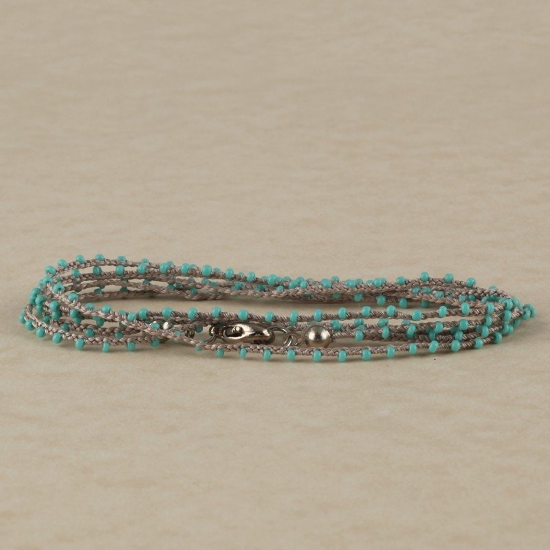 Hand Made Necklace/ Bracelet With Contrast Beads - Gray/Aqua