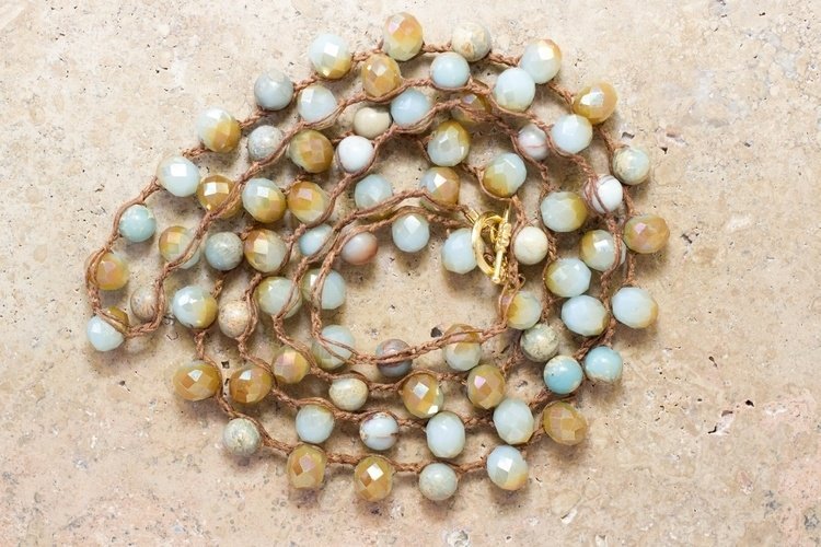 Golden Mint Crystals and Snakeskin Jasper Necklace - Baby/Blue