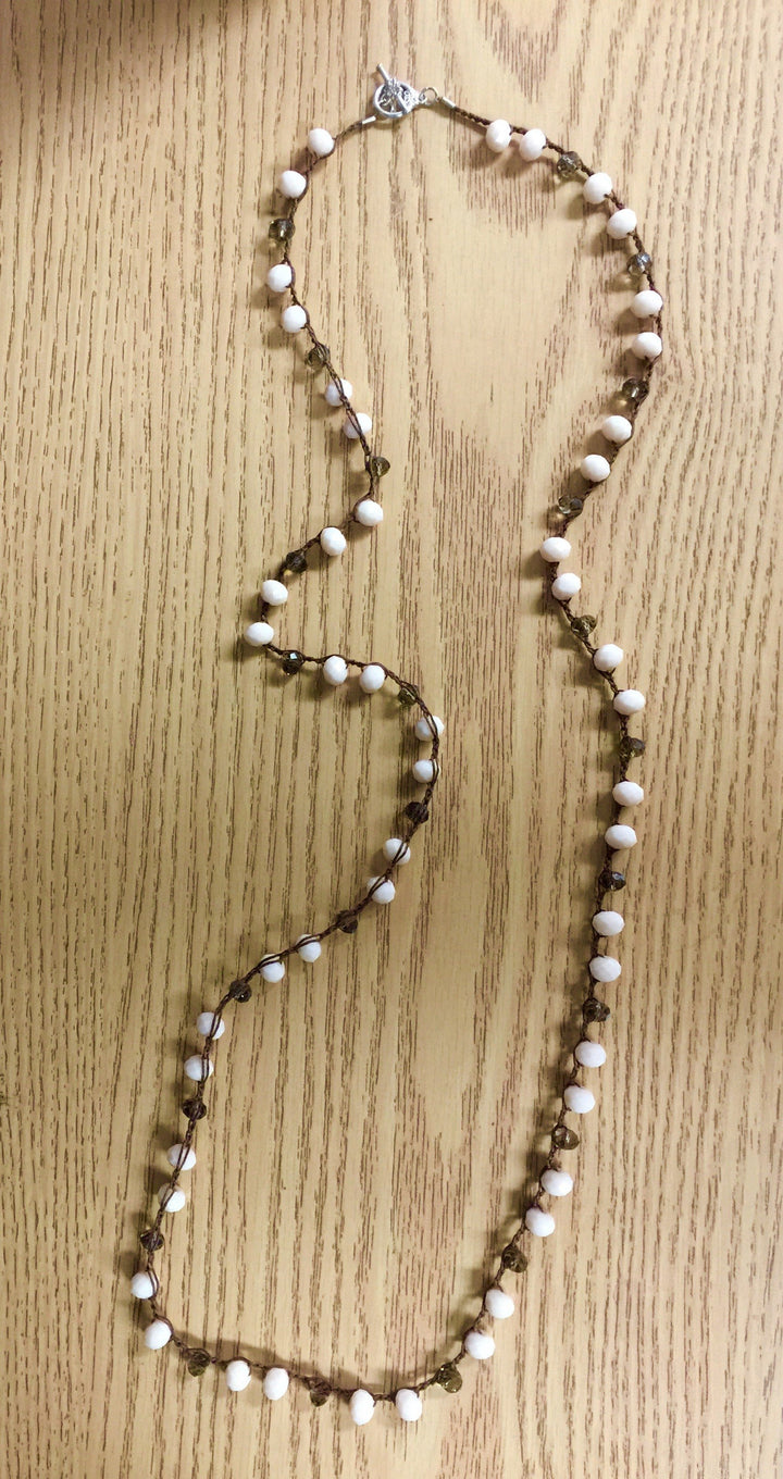 Ballet Pink Quartz and Smokey Topaz Crystal Crocheted Necklace - BabyPink