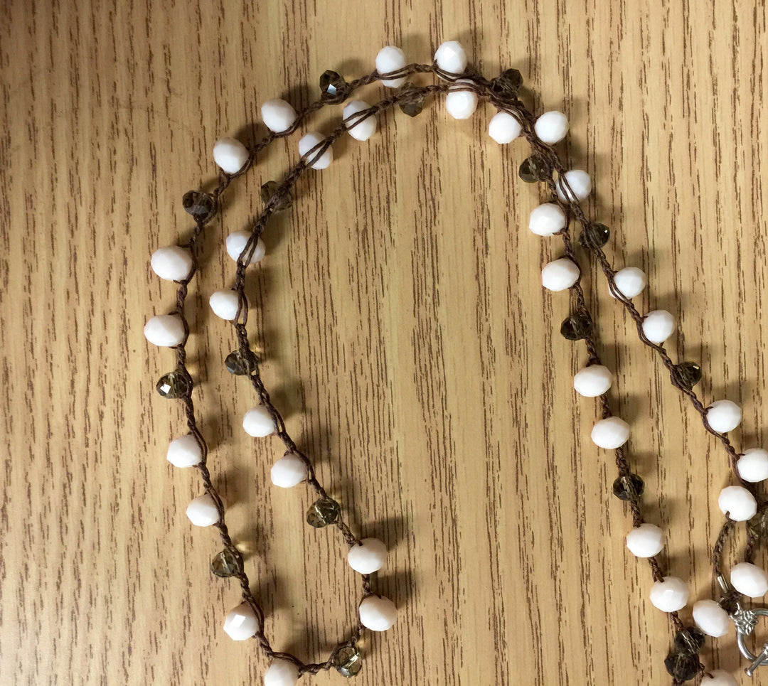 Ballet Pink Quartz and Smokey Topaz Crystal Crocheted Necklace - BabyPink