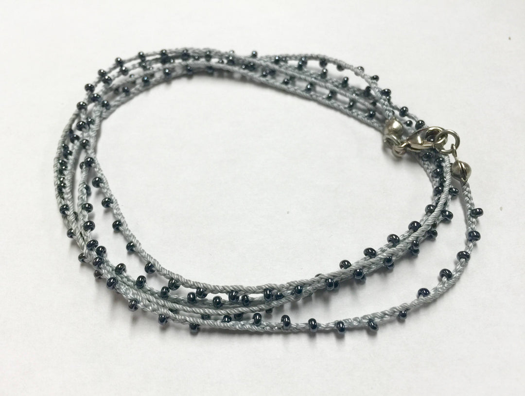 Hand Made Necklace/ Bracelet With Seed Beads - Silver
