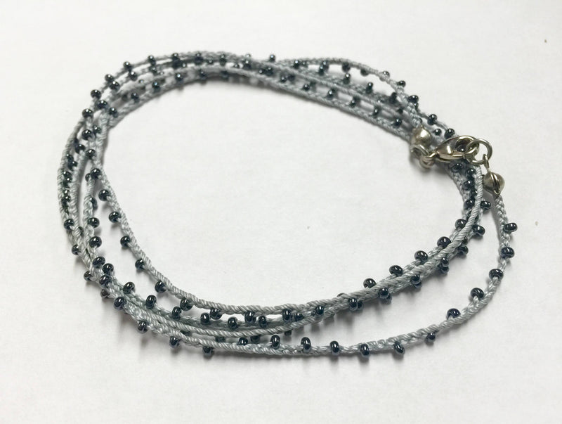 Hand Made Necklace/ Bracelet With Seed Beads - Silver