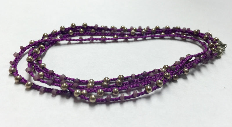 Hand Made Necklace/ Bracelet With Silver Beads - Magenta