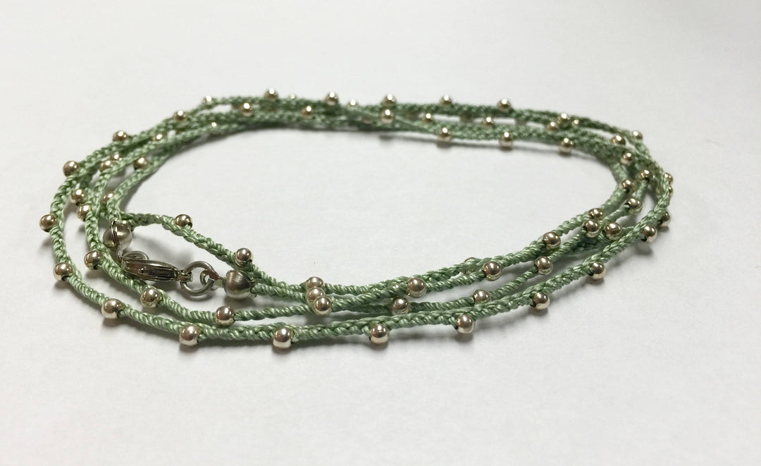 Hand Made Necklace/ Bracelet With Silver Beads - Mint Green