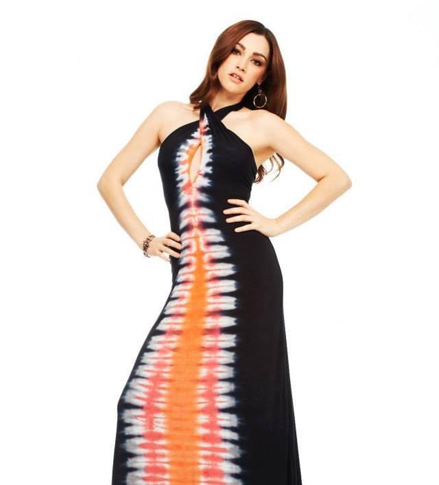 E-Motions Halter Maxi Dress Black Orange Tie Dye - front view