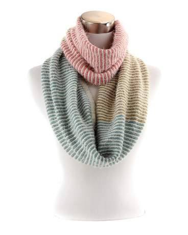 Striped Mohair Infinity Scarf SA6003 - cream - front view