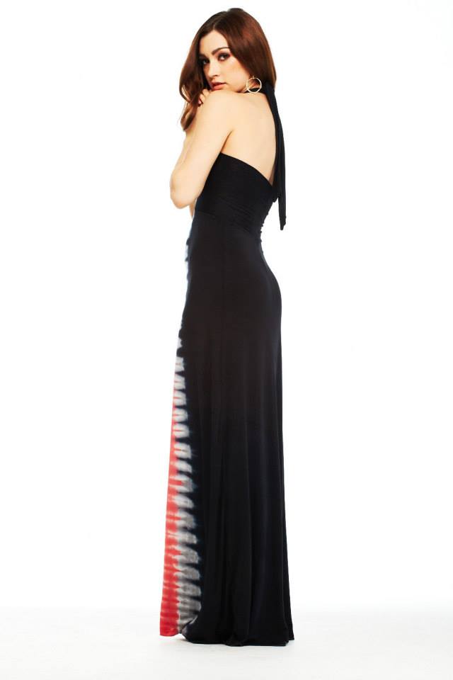 E-Motions Halter Maxi Dress Black Orange Tie Dye - side view
