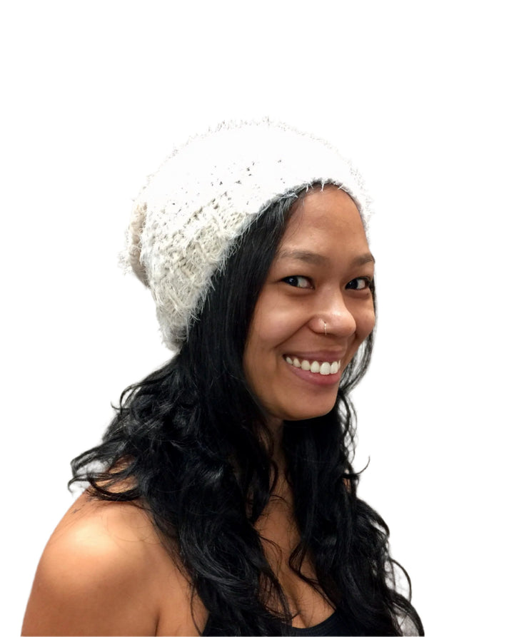 Slouchy Crochet Beanie HT14131  - white 