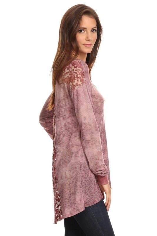 T-Party Lace Back Tunic PRB39934 Burgundy - side alt view