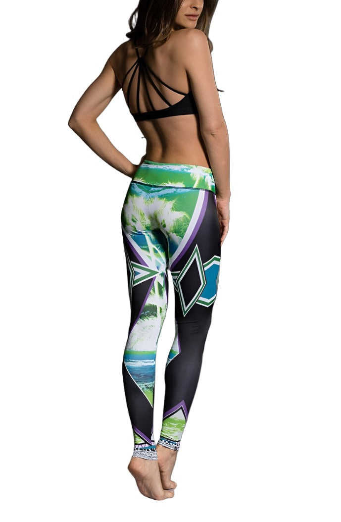 Onzie Hot Yoga Graphic Leggings 229 - Palm Sunset - rear view