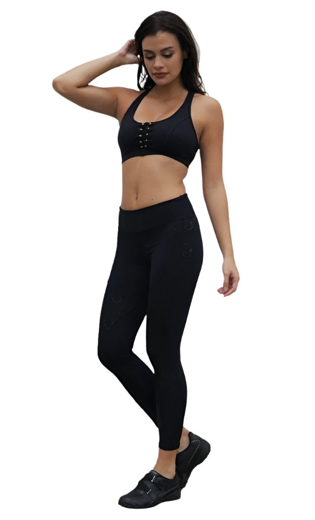 Equilibrium Activewear Legging L7015 Ava Black with Black Mesh - front view