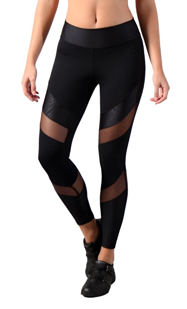 Equilibrium Activewear Legging L7015 Ava Black with Black Mesh - front view