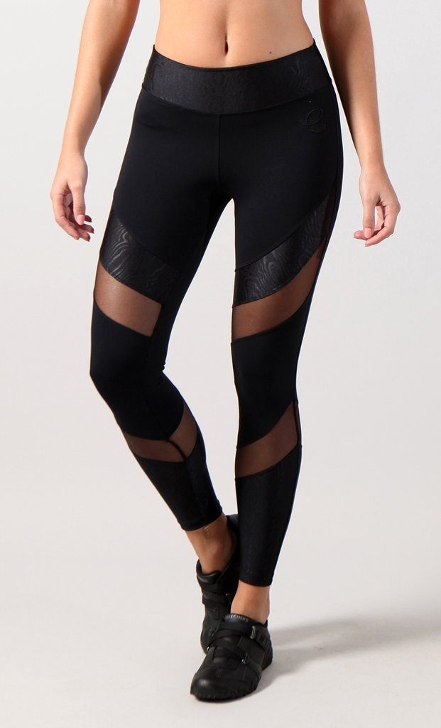 Equilibrium Activewear Legging L7015 Ava Black with Black Mesh - front view