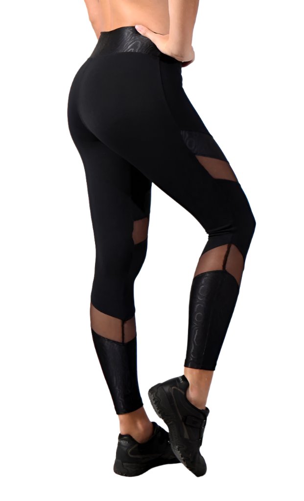 Equilibrium Activewear Legging L7015 Ava Black with Black Mesh - side view
