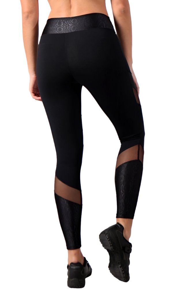 Equilibrium Activewear Legging L7015 Ava Black with Black Mesh - rear view