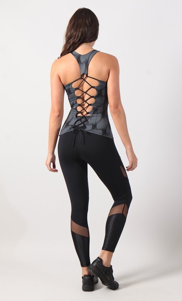 Equilibrium Activewear Legging L7015 Ava Black with Black Mesh - rear alt view