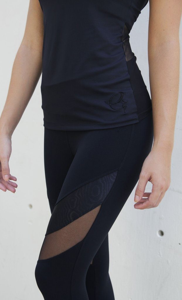 Equilibrium Activewear Legging L7015 Ava Black with Black Mesh - close view