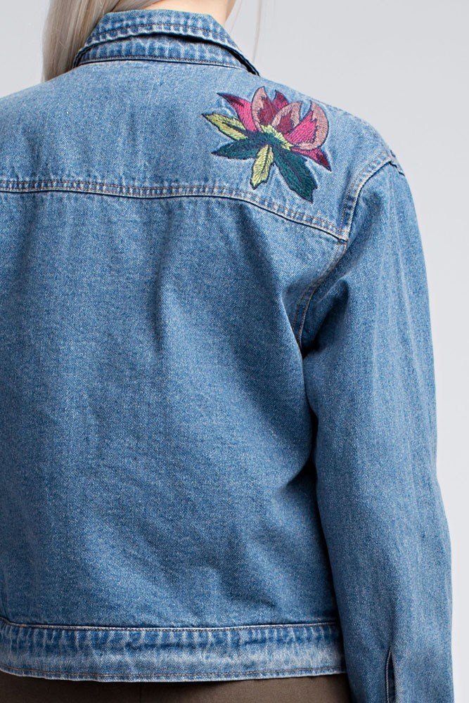 Honey Punch Embroidered Denim Jacket AT0048 - Denim - rear view